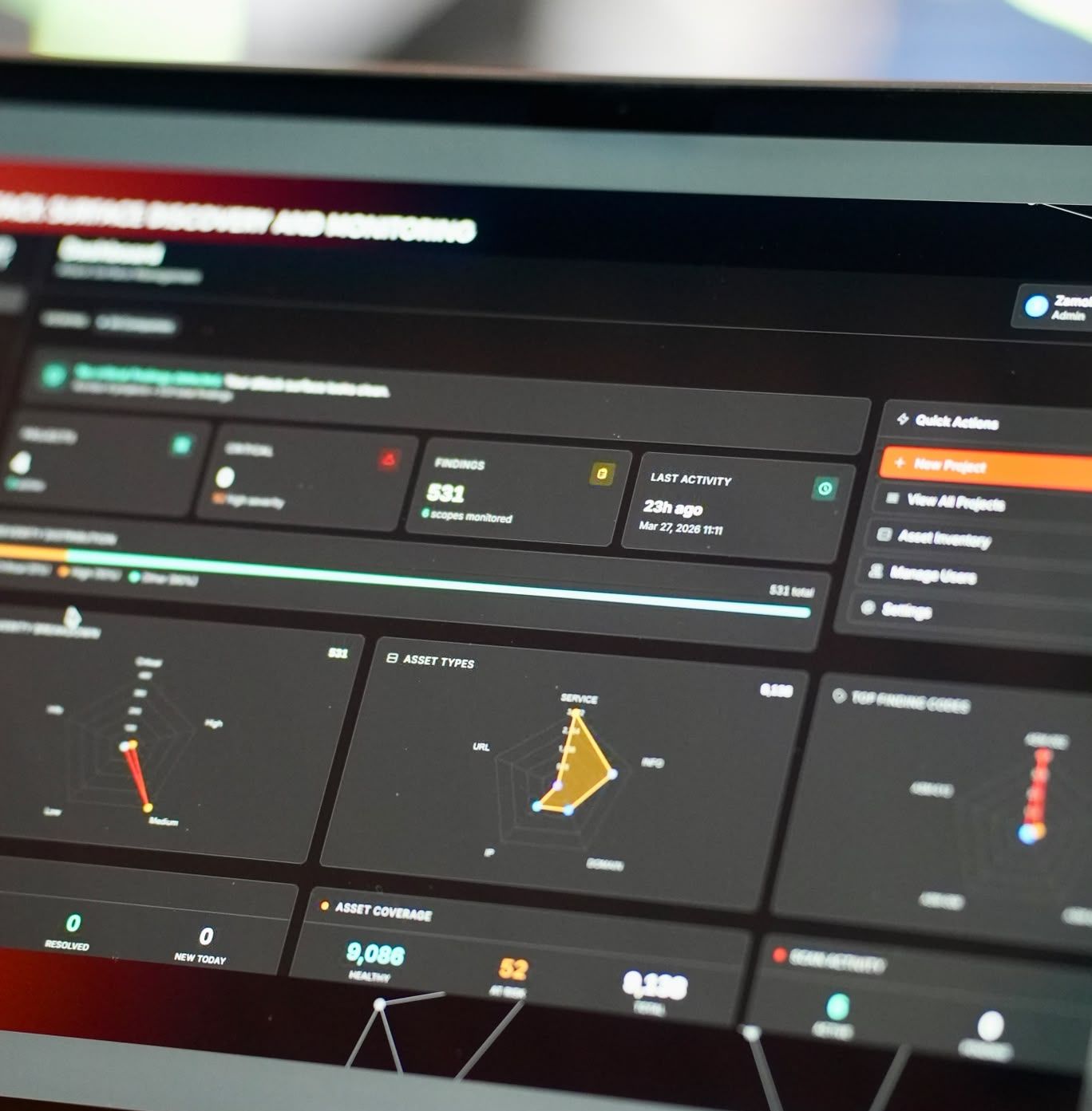 The attack surface dashboard running on a laptop