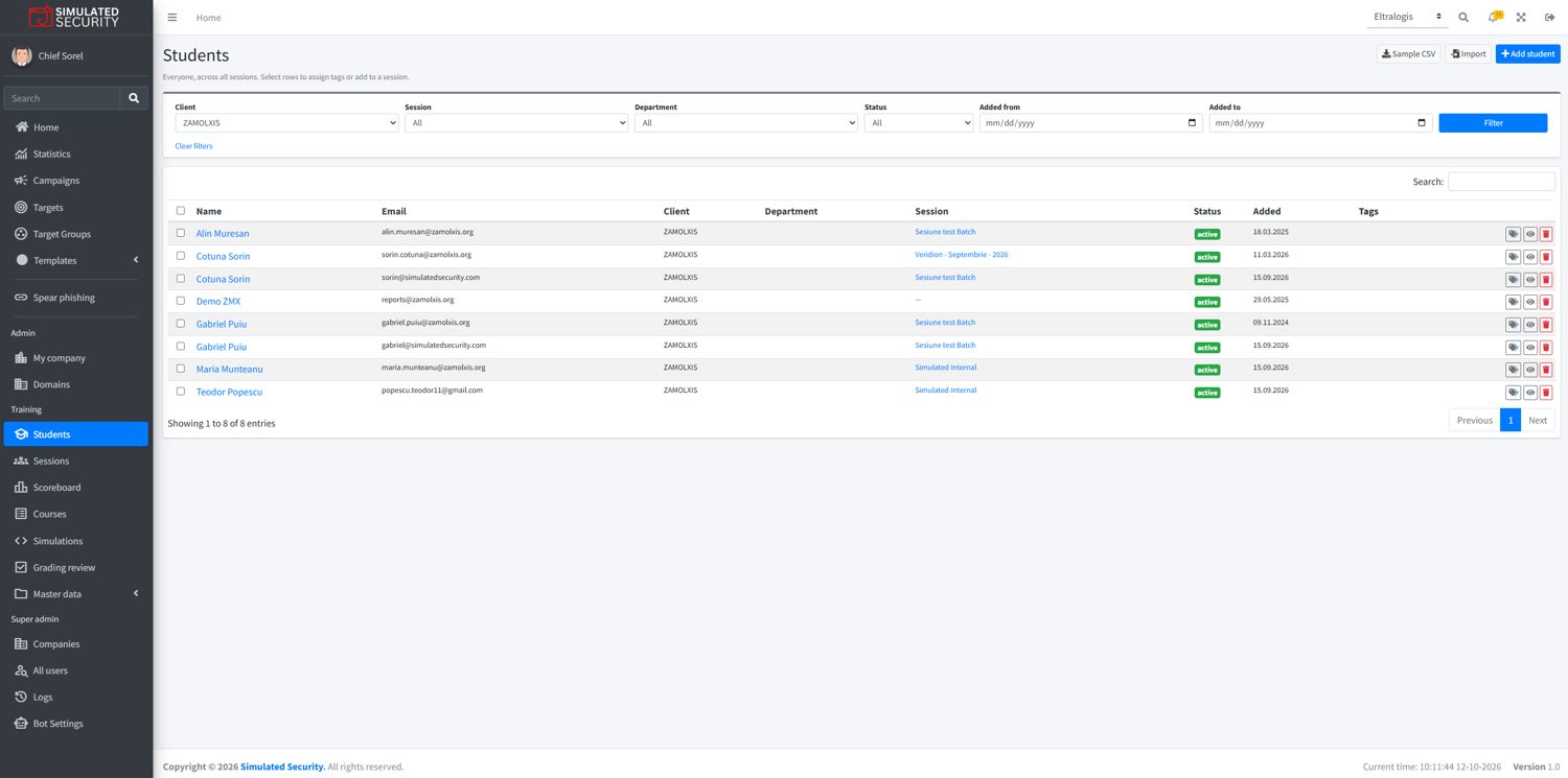 Admin view listing company learners and their assigned training