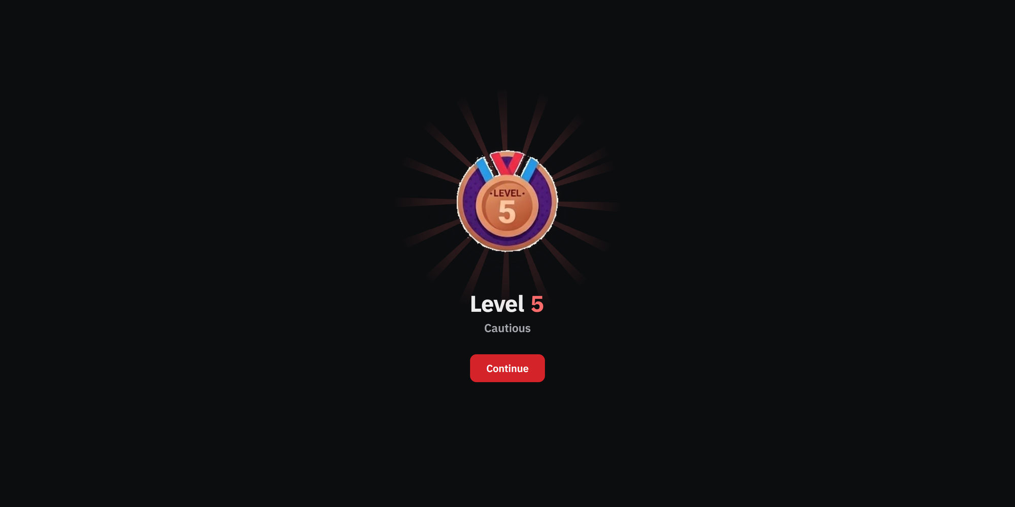 Level-up screen showing the level 5 insignia