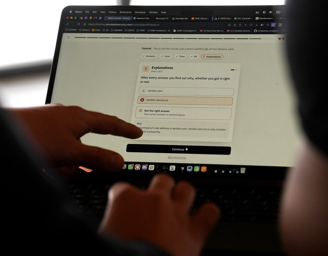 A learner reviewing the explanation after a training question